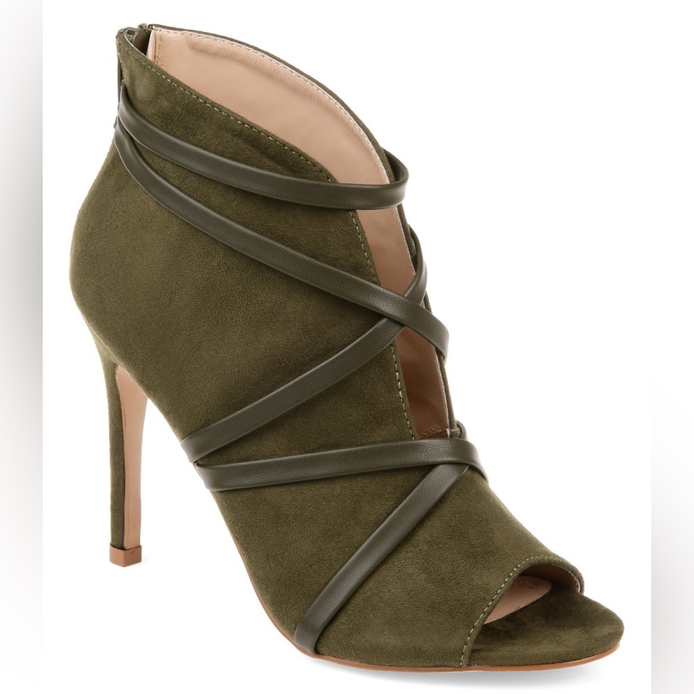 Journee Collection Samara Peep Toe Booties Olive Green Stiletto Heel Size 6.5